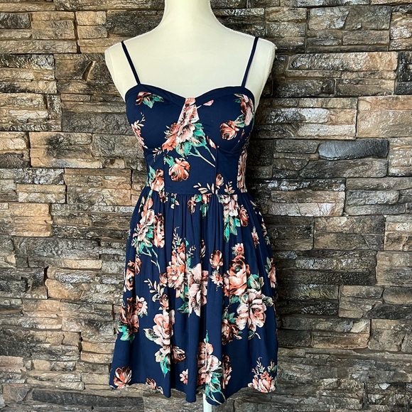 Band of Gypsies Dresses & Skirts - Band of Gypsies Midnight Blue Floral Mini Dress